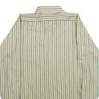 ARROW Mens Green & Brown Striped Shirt L Long Sleeve Button Collar Polyester