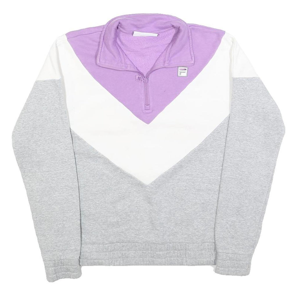 FILA Womens Purple & White & Grey Sweatshirt Collared M Colourblock Cotton Blend