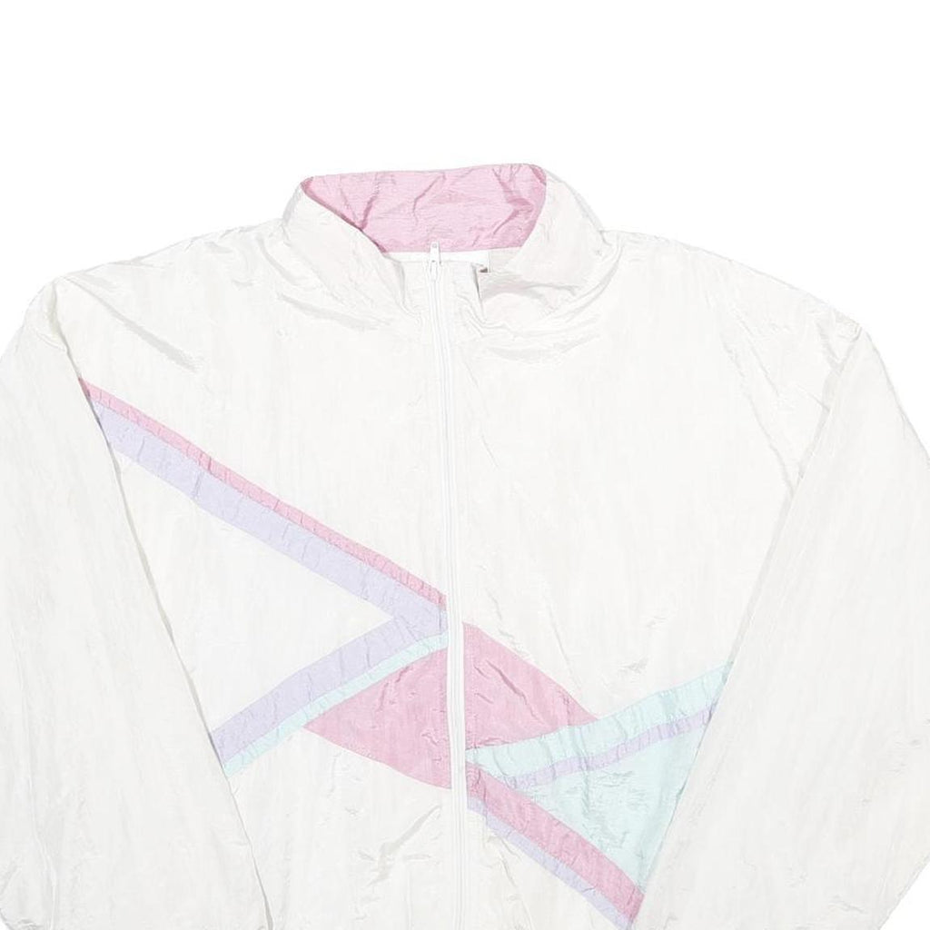 METRO WEAR Mens White Jacket M Nylon Colourblock Zip Casual Outerwear