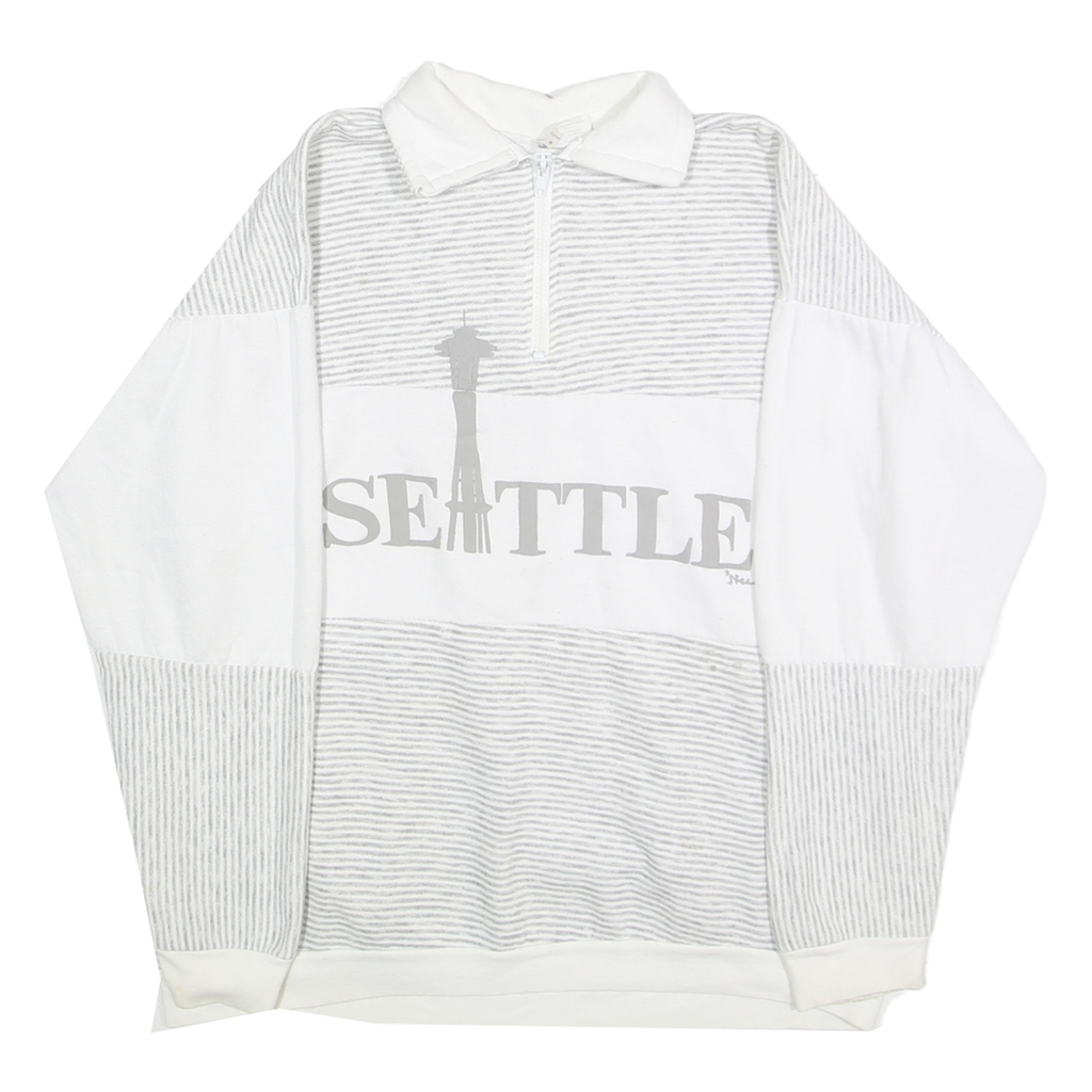 B&J Mens White Grey Striped Seattle Pullover Sweatshirt M Cotton Blend Half Zip