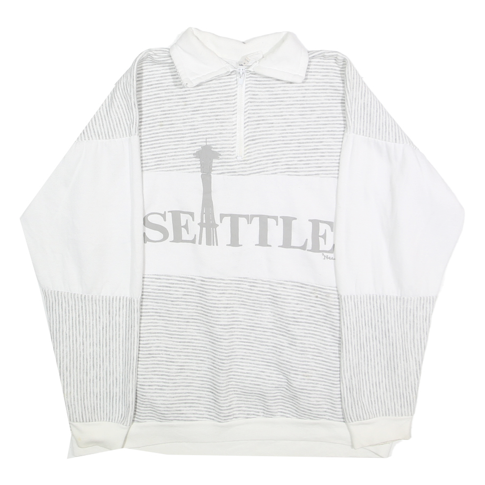 B&J Mens White Grey Striped Seattle Pullover Sweatshirt M Cotton Blend Half Zip