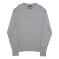 TOMMY HILFIGER Mens Grey Cotton Blend Plain Crew Neck Basic Knit Jumper L Casual