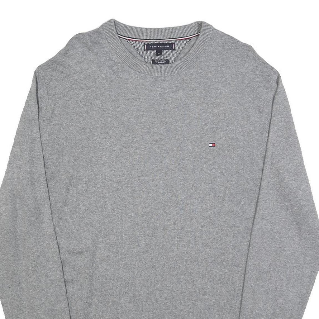 TOMMY HILFIGER Mens Grey Cotton Blend Plain Crew Neck Basic Knit Jumper L Casual