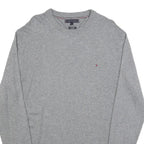 TOMMY HILFIGER Mens Grey Cotton Blend Plain Crew Neck Basic Knit Jumper L Casual