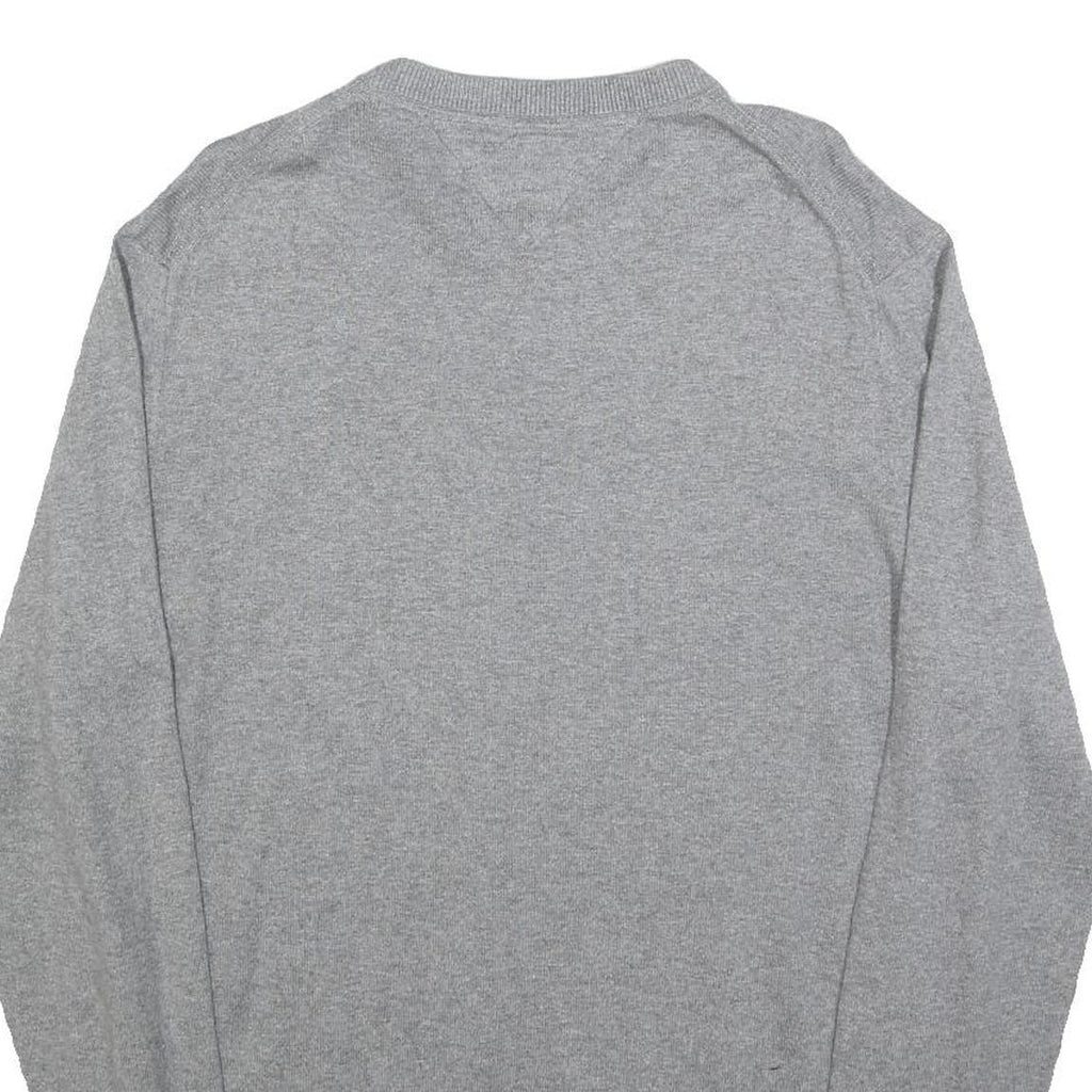 TOMMY HILFIGER Mens Grey Cotton Blend Plain Crew Neck Basic Knit Jumper L Casual