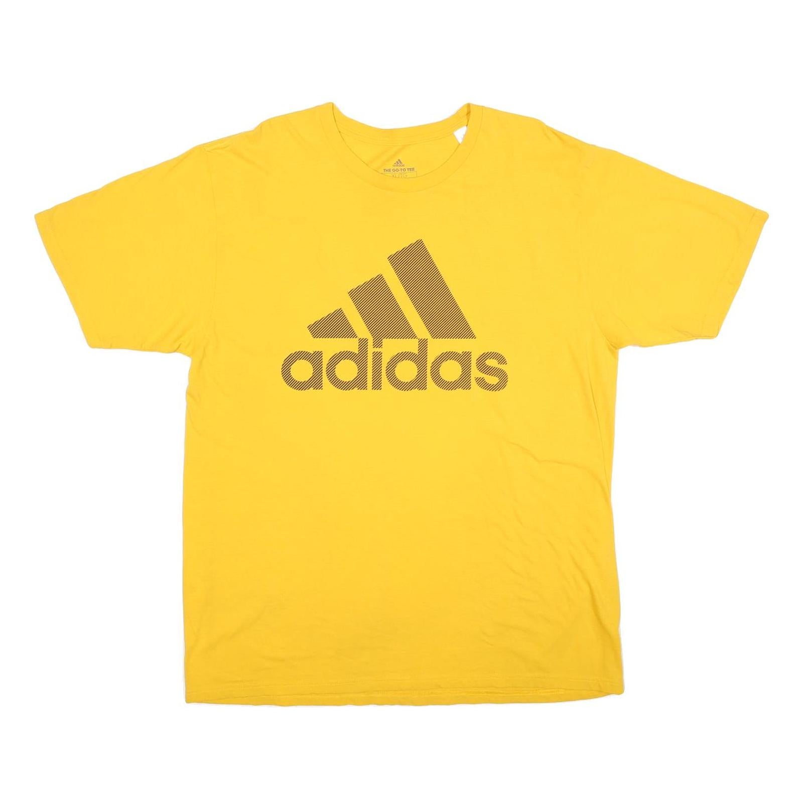ADIDAS Mens Yellow XL Cotton Blend Graphic T-Shirt Crew Neck Short Sleeve