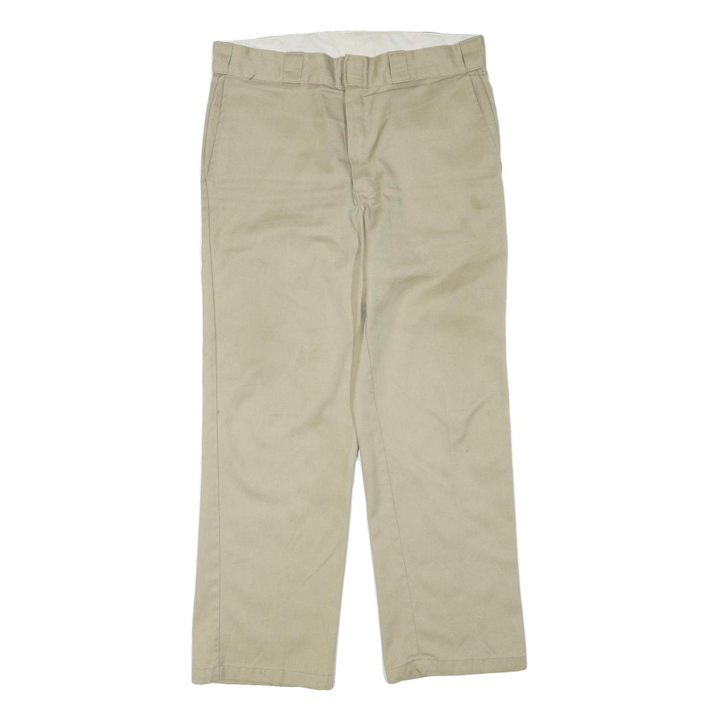 DICKIES Mens Regular Beige Polyester Blend Regular Fit Trousers W34 L30 Workwear