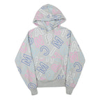 CHAMPION Mens Grey Hoodie S All Over Print Cotton Blend Pullover Casual