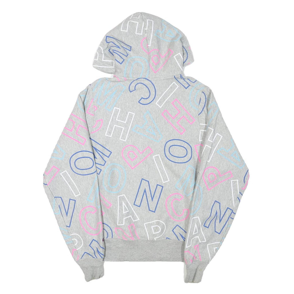 CHAMPION Mens Grey Hoodie S All Over Print Cotton Blend Pullover Casual