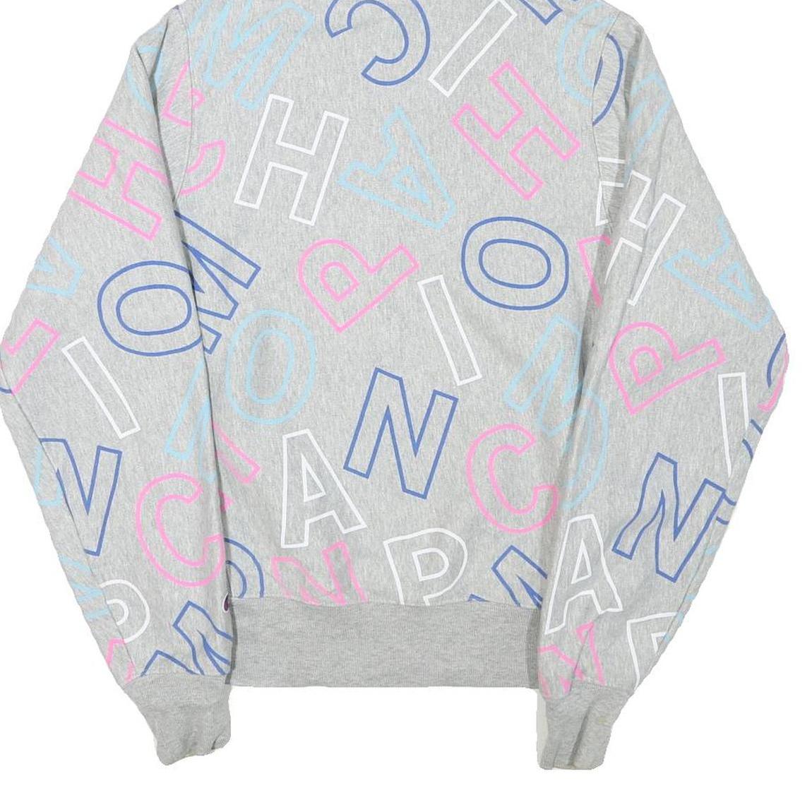 CHAMPION Mens Grey Hoodie S All Over Print Cotton Blend Pullover Casual