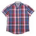 TOMMY HILFIGER Mens Blue & Red Checked Shirt L Cotton Button Down Collar Short