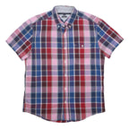 TOMMY HILFIGER Mens Blue & Red Checked Shirt L Cotton Button Down Collar Short