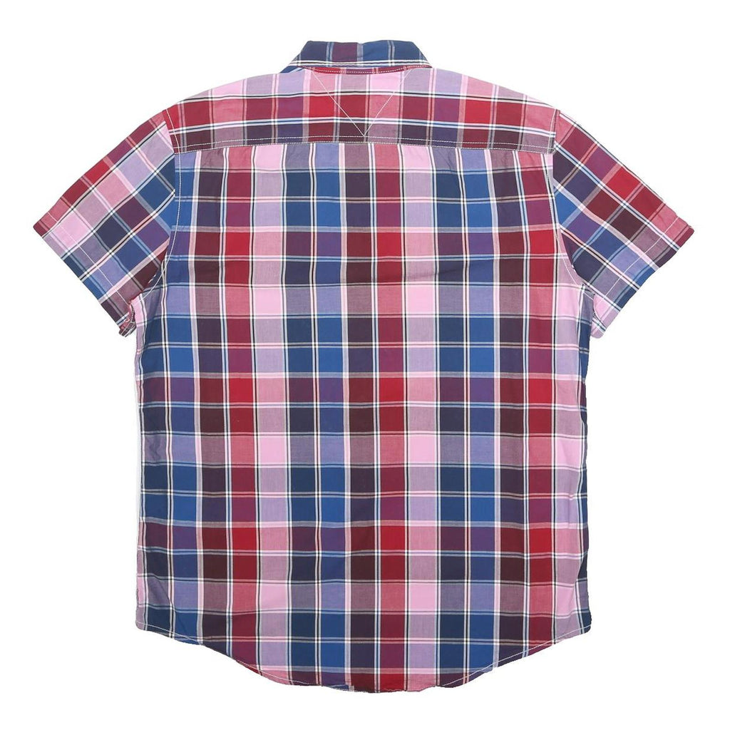 TOMMY HILFIGER Mens Blue & Red Checked Shirt L Cotton Button Down Collar Short