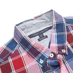 TOMMY HILFIGER Mens Blue & Red Checked Shirt L Cotton Button Down Collar Short