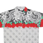 LADYS FASHION Womens White Black & Red Floral Lace Polka Dot Shirt Short Sleeve