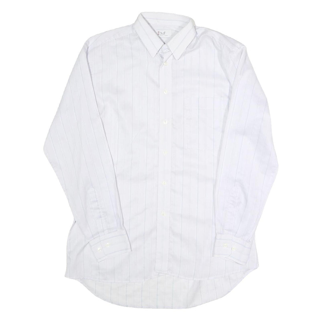 KAUF Mens White & Pale Blue Striped Cotton Blend Shirt L Classic Fit Long Sleeve