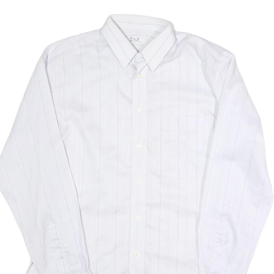 KAUF Mens White & Pale Blue Striped Cotton Blend Shirt L Classic Fit Long Sleeve