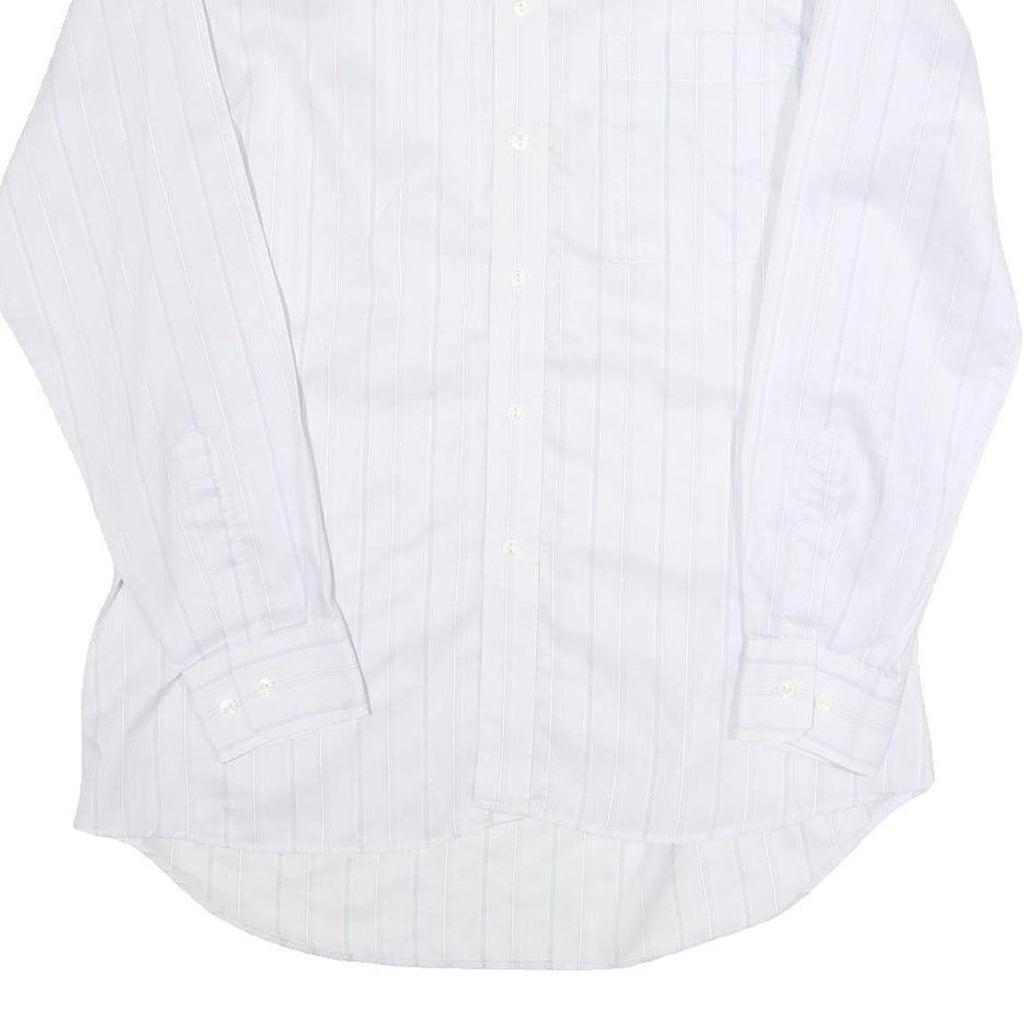 KAUF Mens White & Pale Blue Striped Cotton Blend Shirt L Classic Fit Long Sleeve