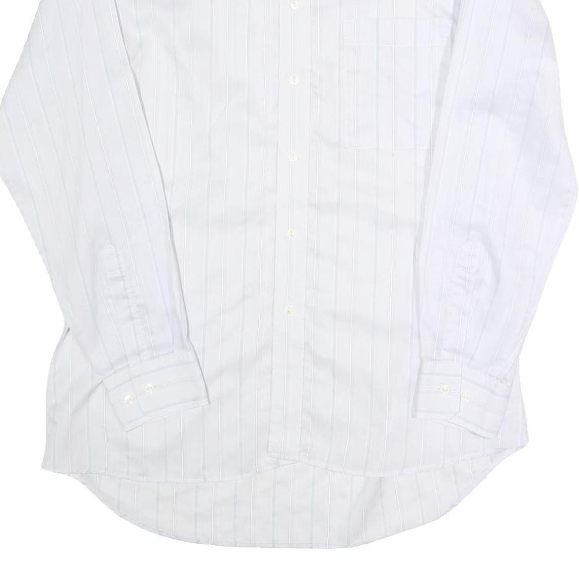 KAUF Mens White & Pale Blue Striped Cotton Blend Shirt L Classic Fit Long Sleeve