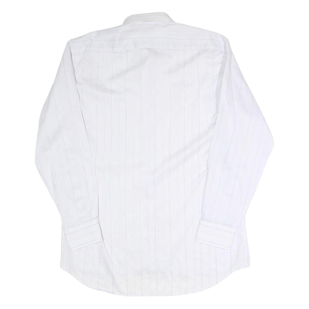 KAUF Mens White & Pale Blue Striped Cotton Blend Shirt L Classic Fit Long Sleeve