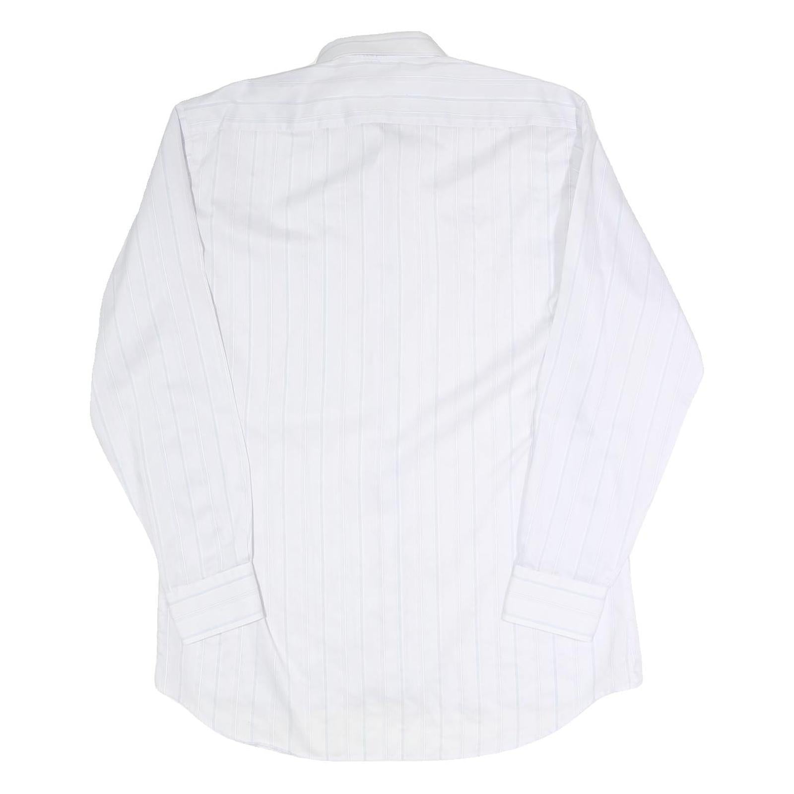 KAUF Mens White & Pale Blue Striped Cotton Blend Shirt L Classic Fit Long Sleeve