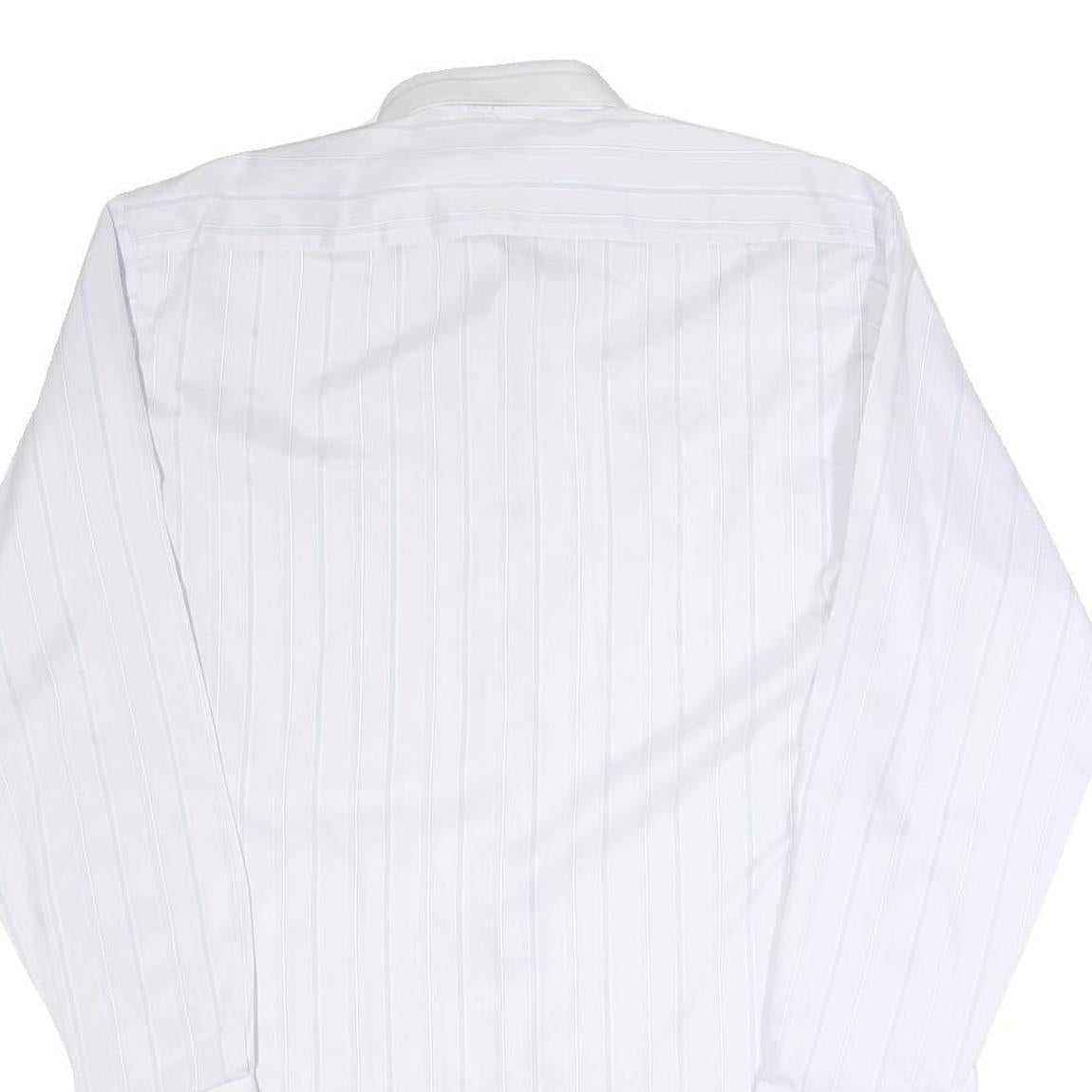 KAUF Mens White & Pale Blue Striped Cotton Blend Shirt L Classic Fit Long Sleeve
