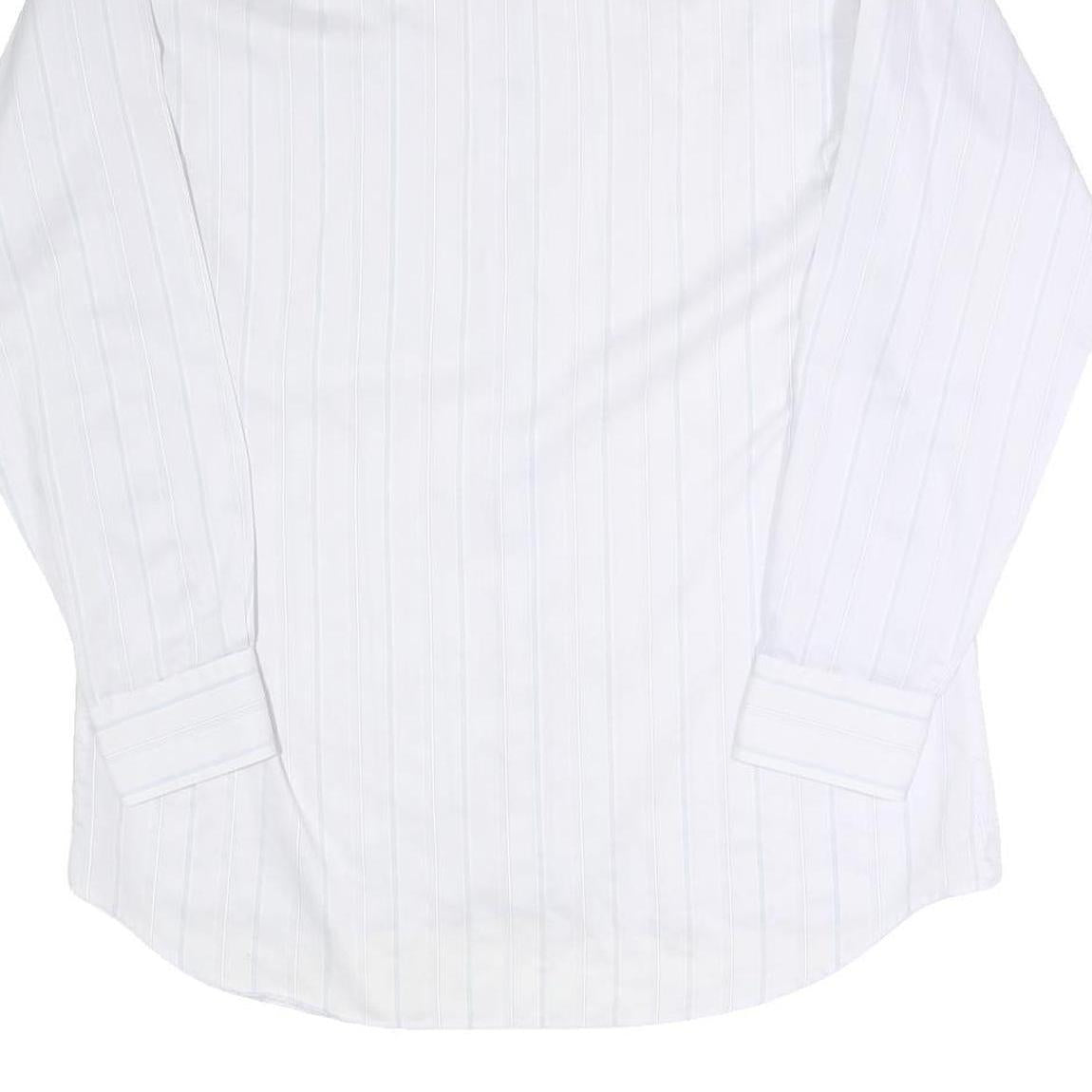 KAUF Mens White & Pale Blue Striped Cotton Blend Shirt L Classic Fit Long Sleeve