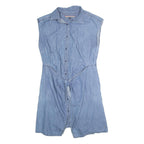 TOMMY HILFIGER Womens Blue Denim Shirt Dress Cotton Blend Sleeveless L