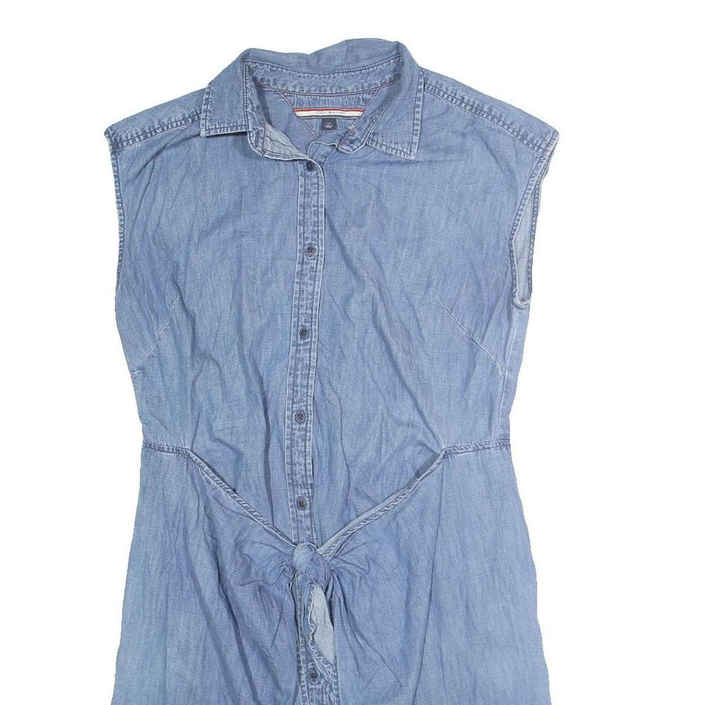 TOMMY HILFIGER Womens Blue Denim Shirt Dress Cotton Blend Sleeveless L