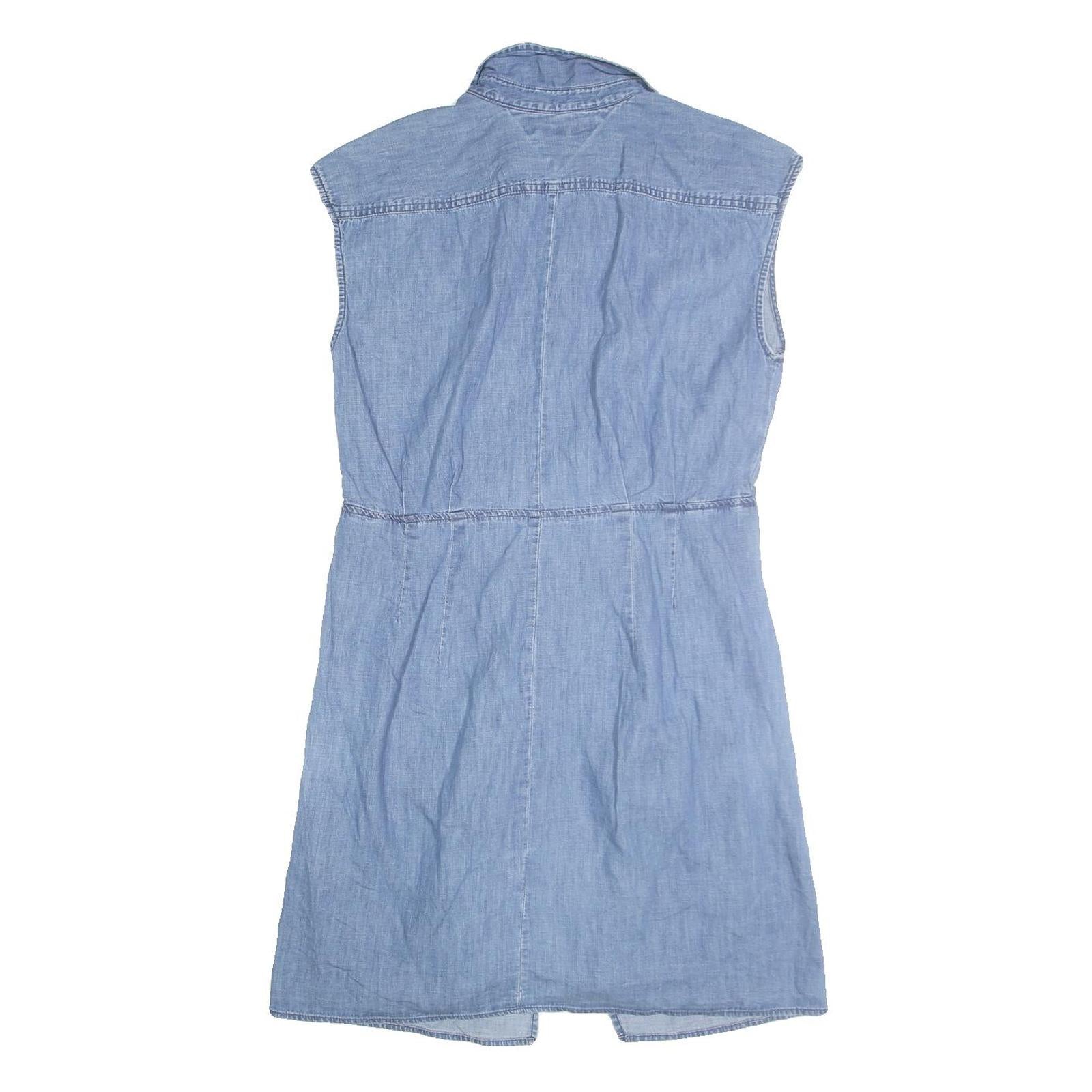 TOMMY HILFIGER Womens Blue Denim Shirt Dress Cotton Blend Sleeveless L