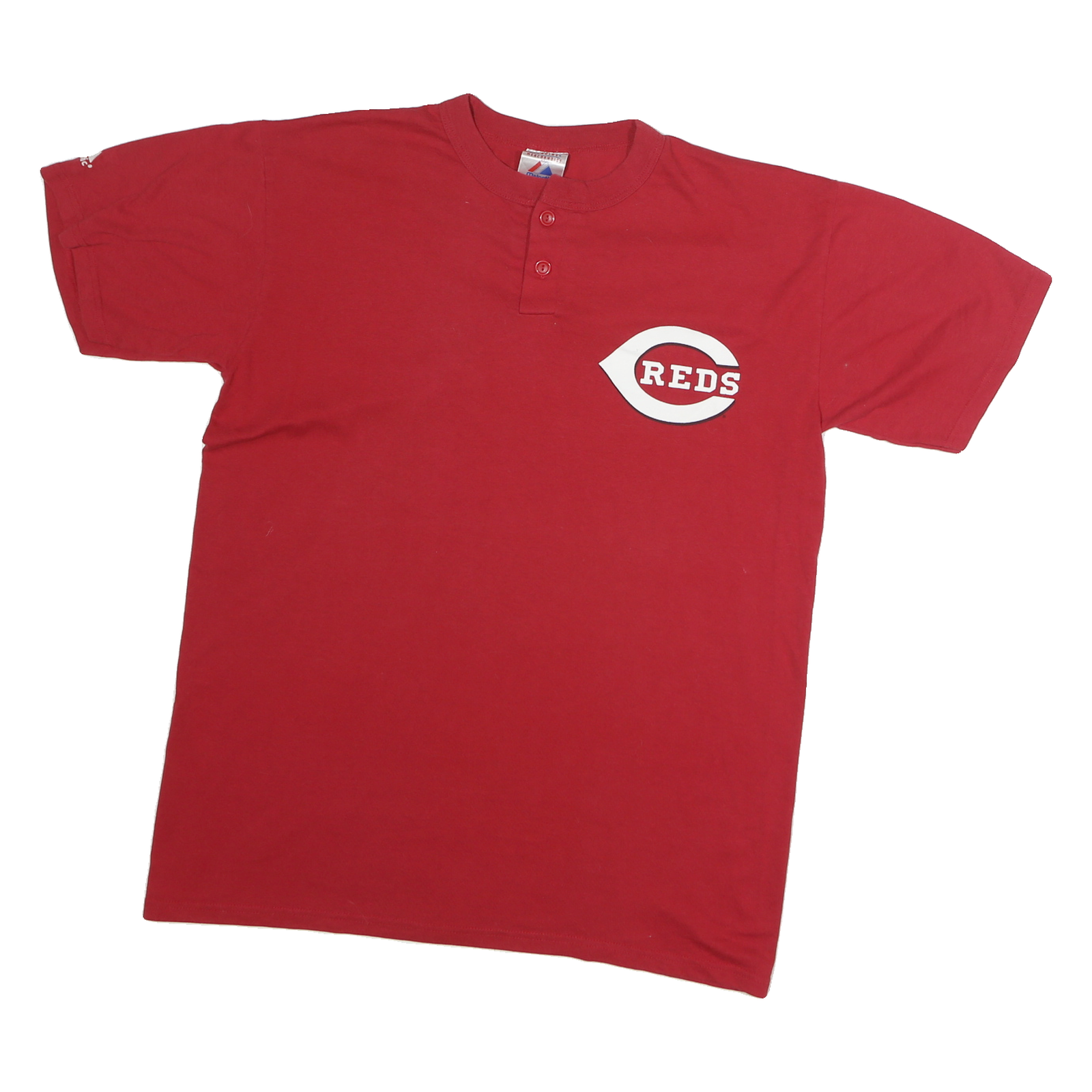 GENUINE MERCHANDISE Mens Red Reds Graphic T-Shirt M Short Sleeve Henley Neck