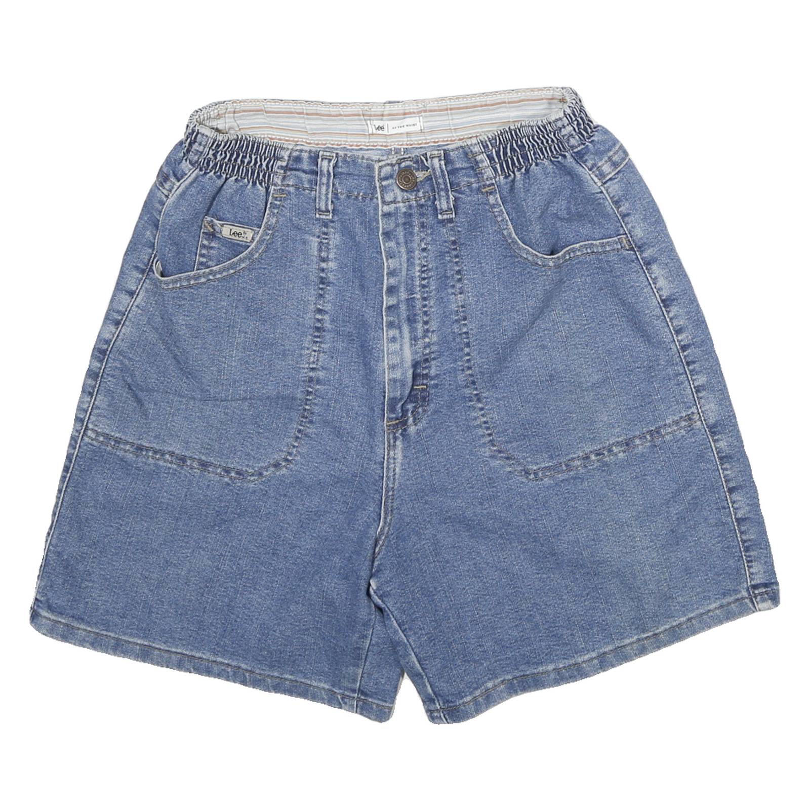 LEE Womens Denim Blue Casual Shorts M W24 Elastic Waist Relaxed Fit