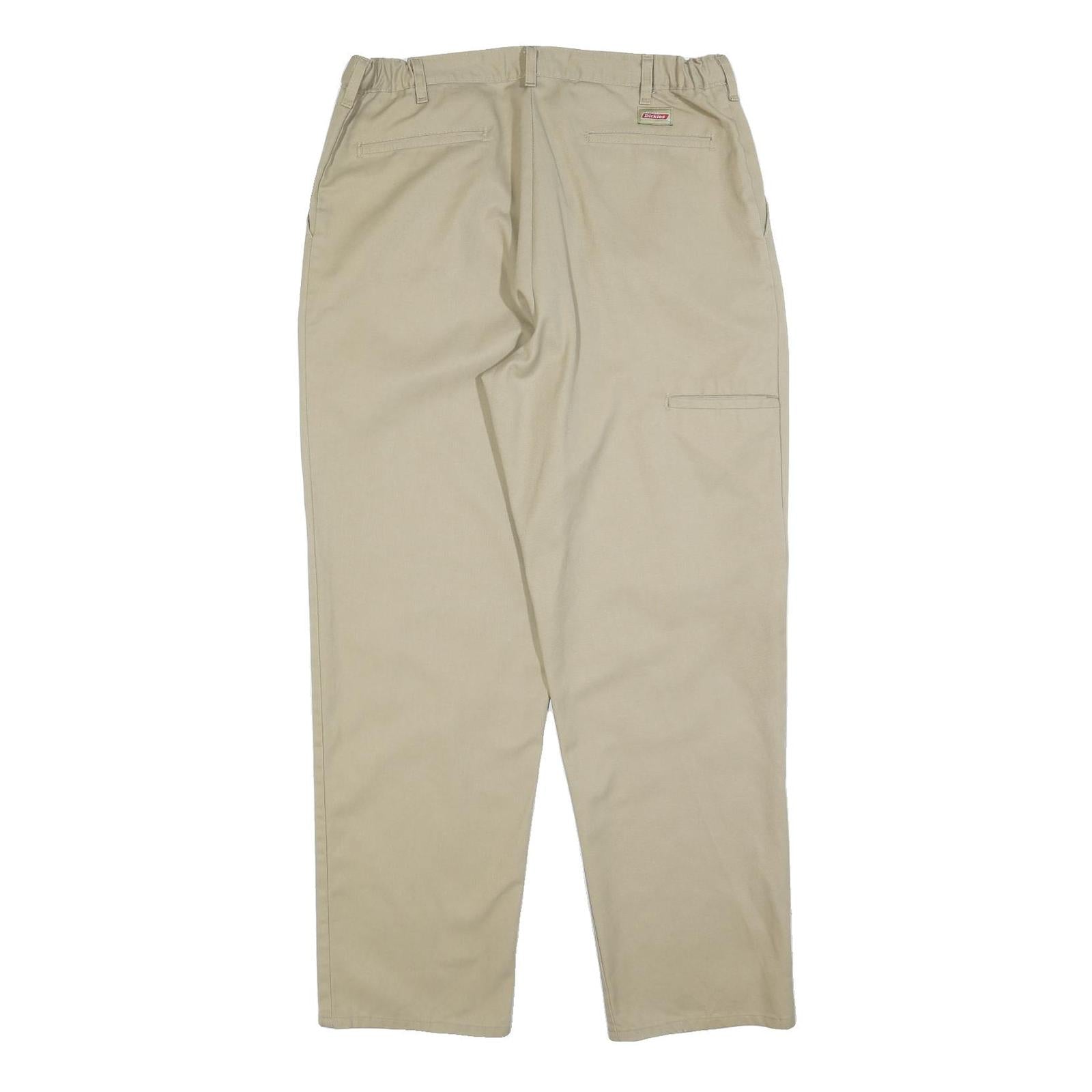 DICKIES Mens Cotton Blend Beige Regular Fit Straight Trousers W34 L32 Workwear
