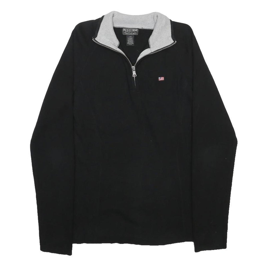 RALPH LAUREN POLO JEANS COMPANY Womens Black Plain Pullover Quarter Zip Jumper L