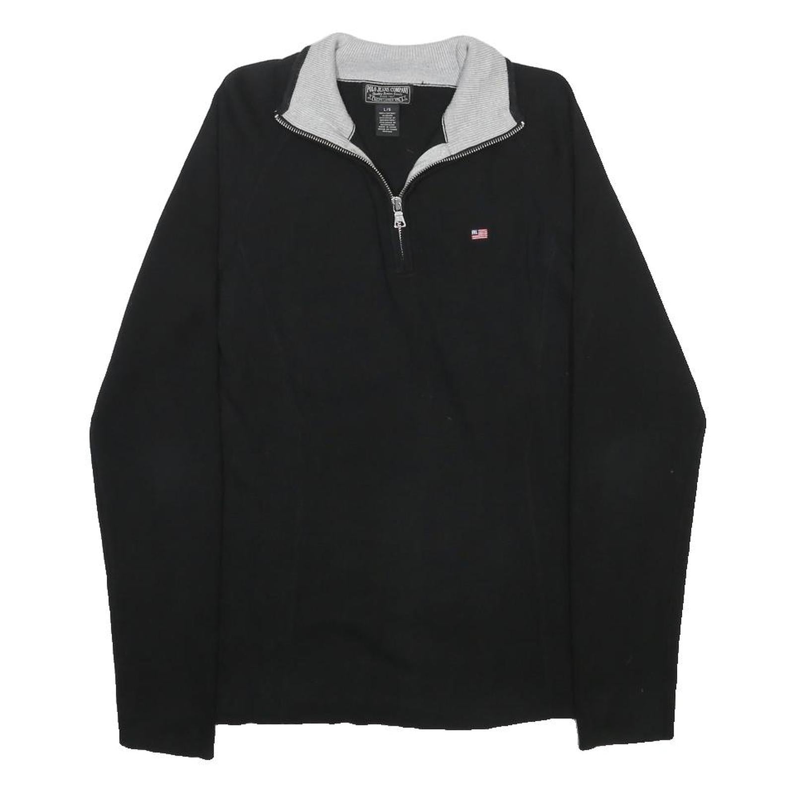 RALPH LAUREN POLO JEANS COMPANY Womens Black Plain Pullover Quarter Zip Jumper L