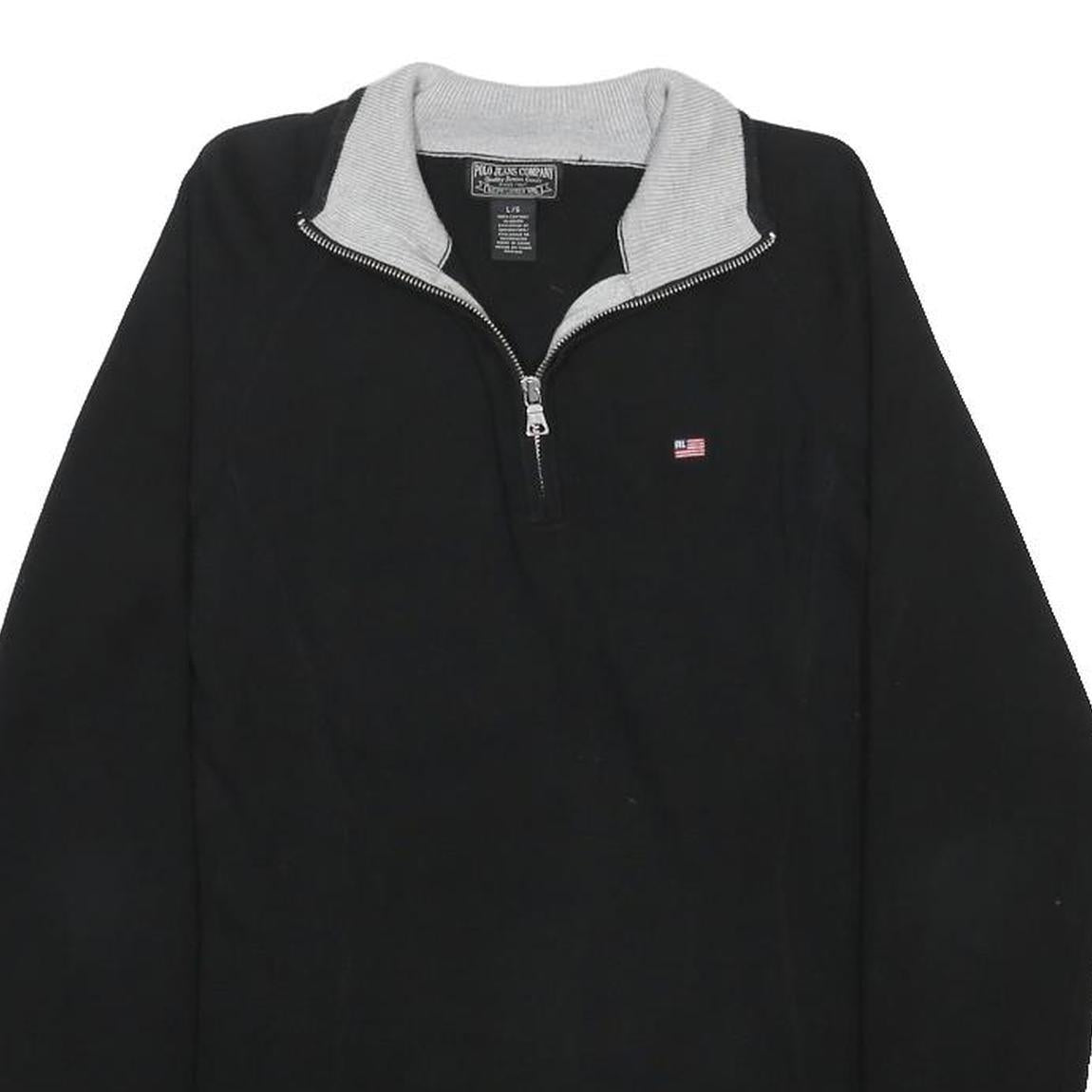 RALPH LAUREN POLO JEANS COMPANY Womens Black Plain Pullover Quarter Zip Jumper L