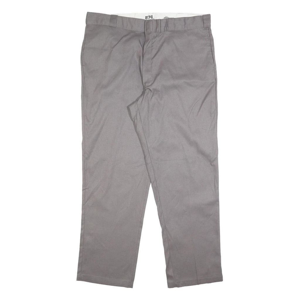 DICKIES Mens Cotton Blend Grey Regular Straight Trousers W42 L32 Workwear Zip