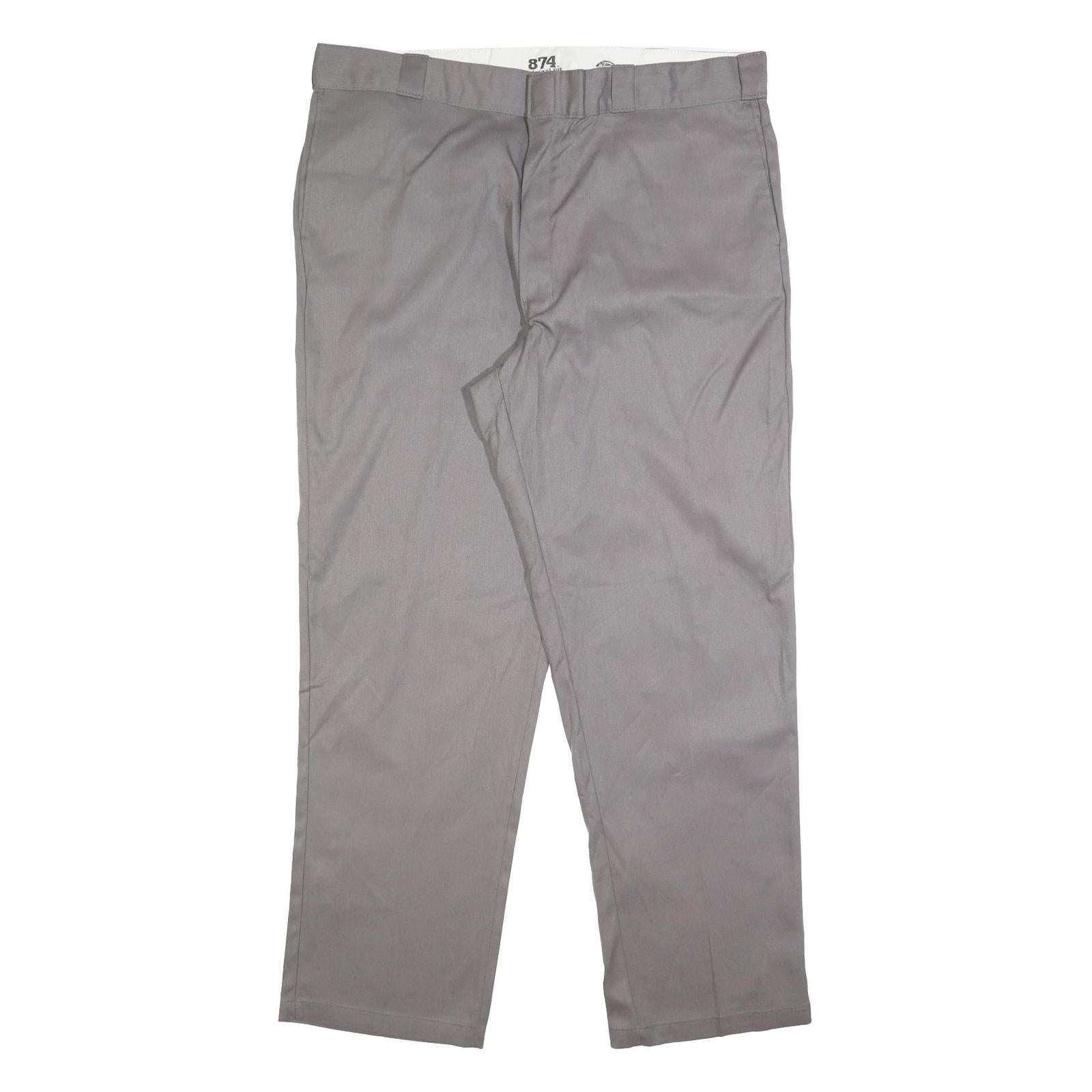 DICKIES Mens Cotton Blend Grey Regular Straight Trousers W42 L32 Workwear Zip