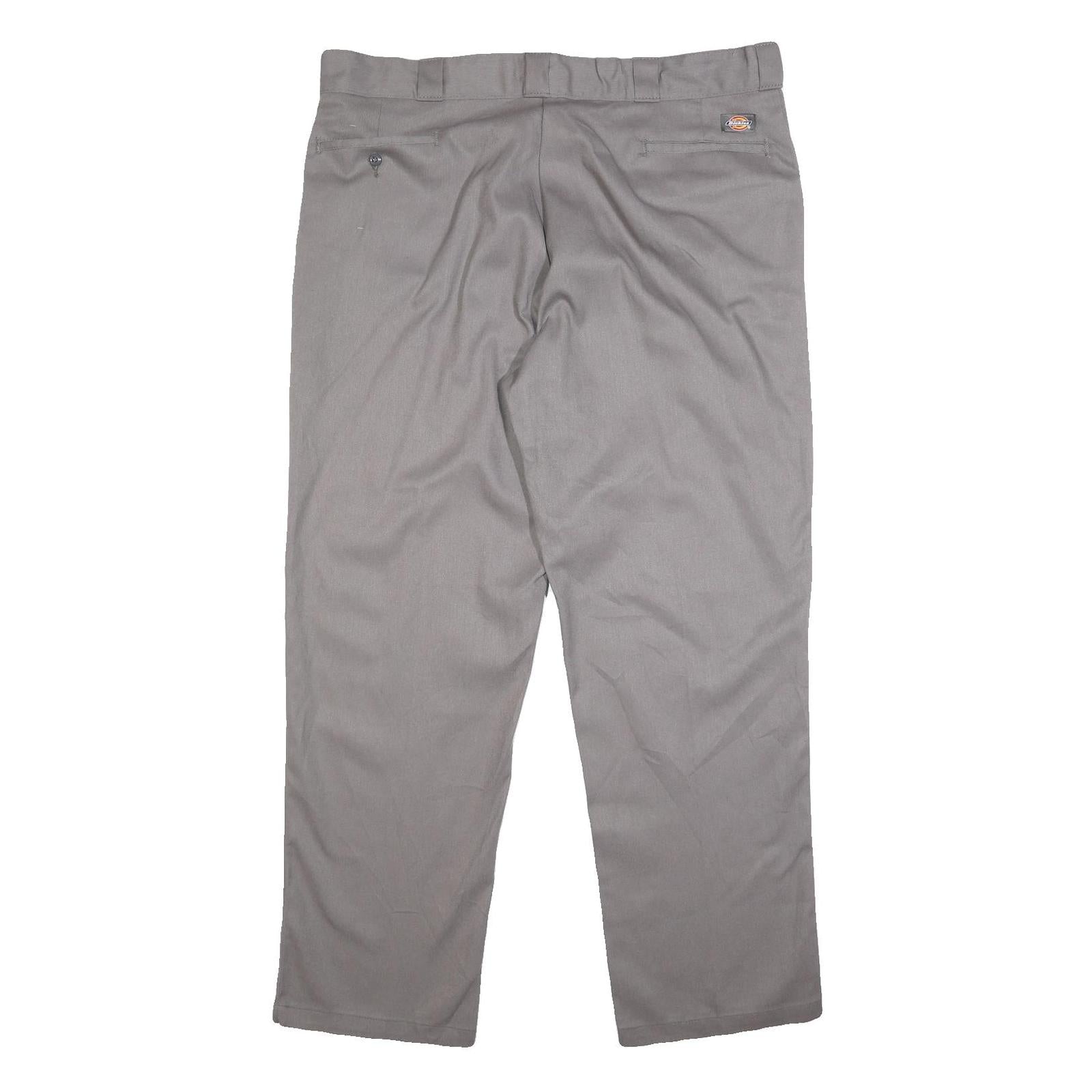 DICKIES Mens Cotton Blend Grey Regular Straight Trousers W42 L32 Workwear Zip