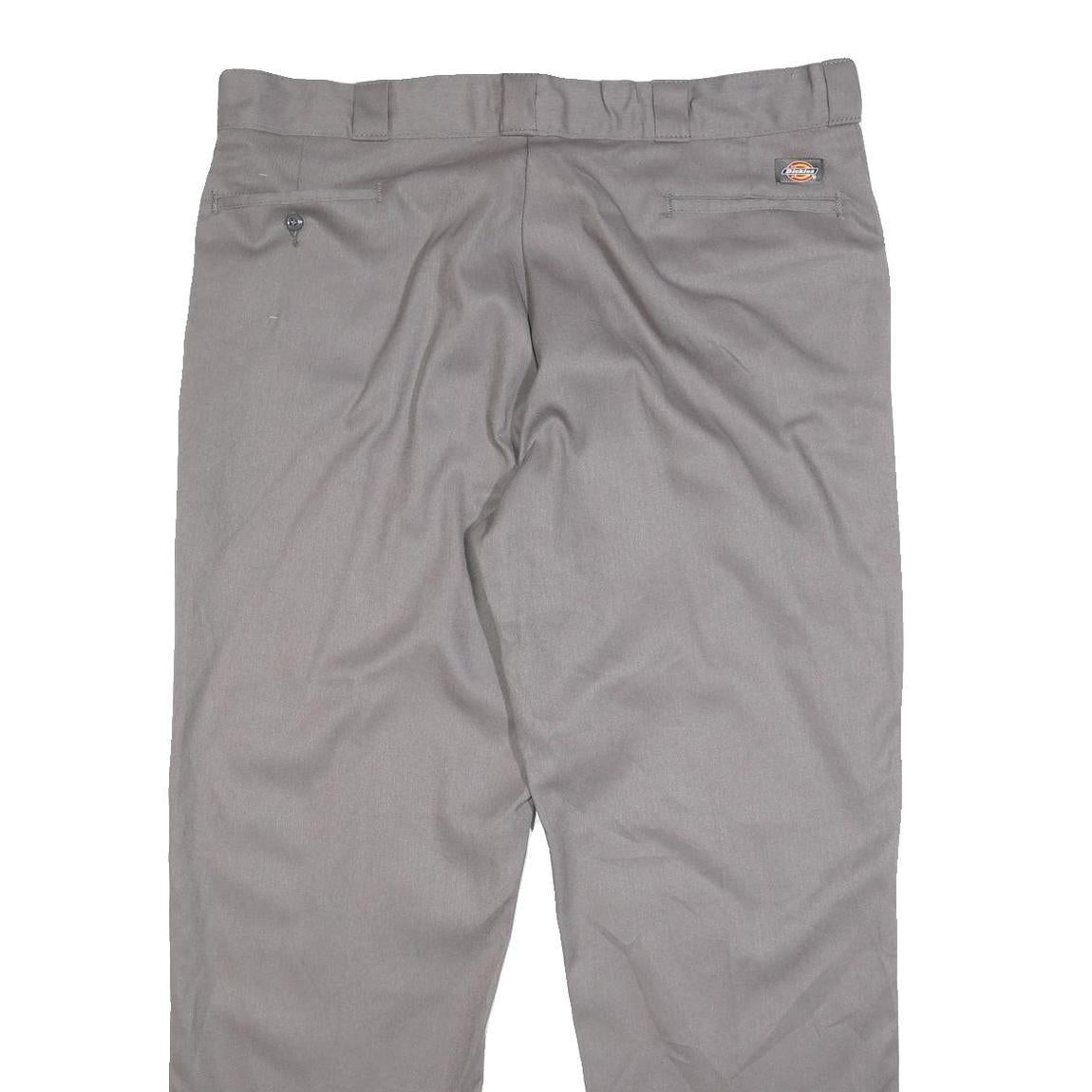 DICKIES Mens Cotton Blend Grey Regular Straight Trousers W42 L32 Workwear Zip