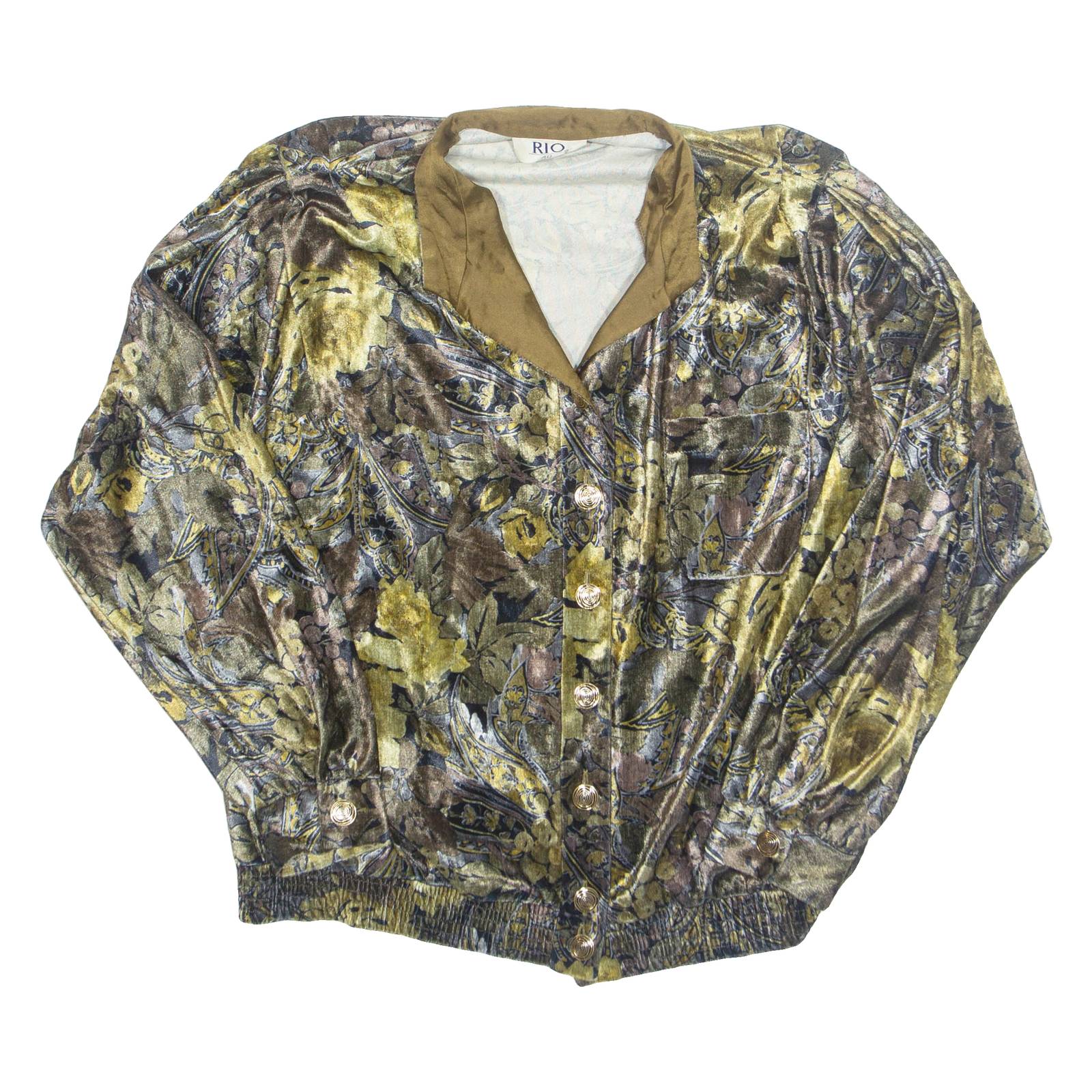 Womens Printed Blouse Green Long Sleeve Paisley L