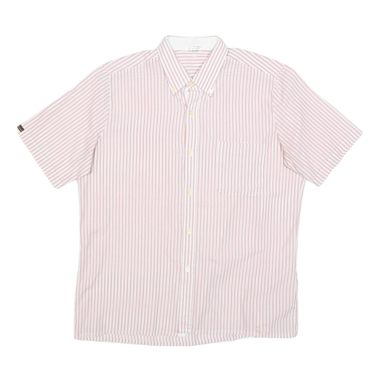 KER Mens Pink & White Striped Short Sleeve Shirt L Cotton Blend Casual Summer