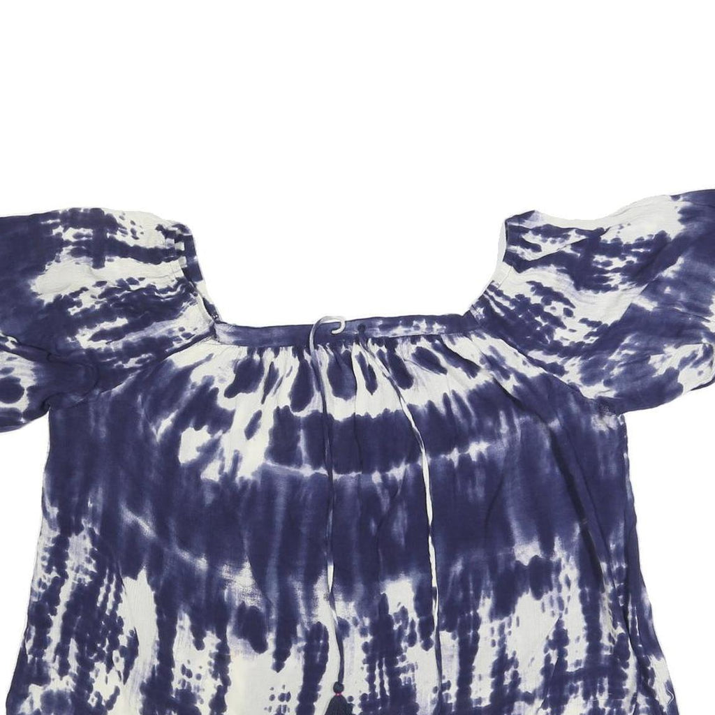 MONSOON Womens Blue & White Printed Bardot Top Short Sleeve Round Neck L