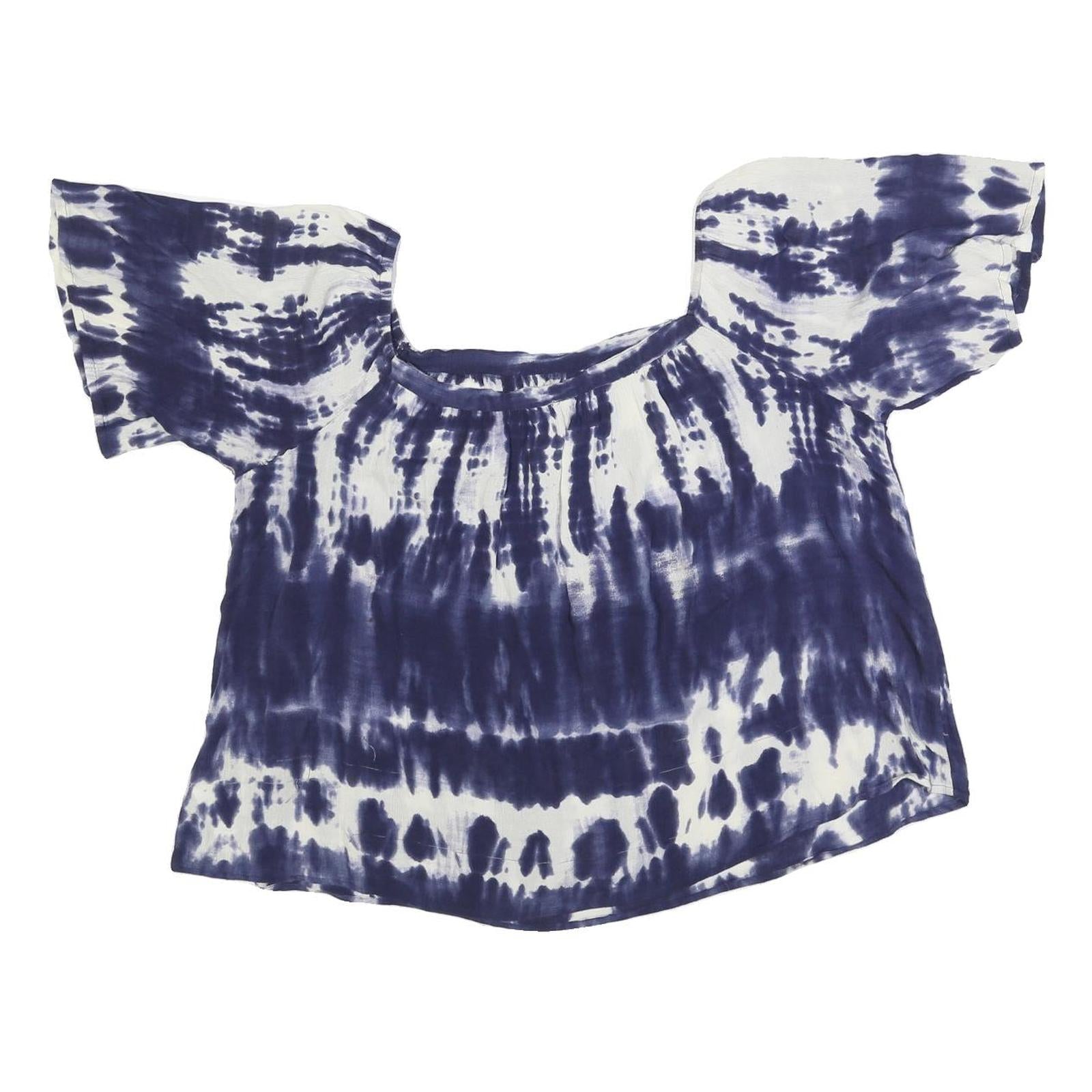 MONSOON Womens Blue & White Printed Bardot Top Short Sleeve Round Neck L