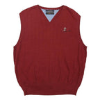 TOMMY HILFIGER Mens Red Patterned Jumper V-Neck Cable Knit M Cotton Blend