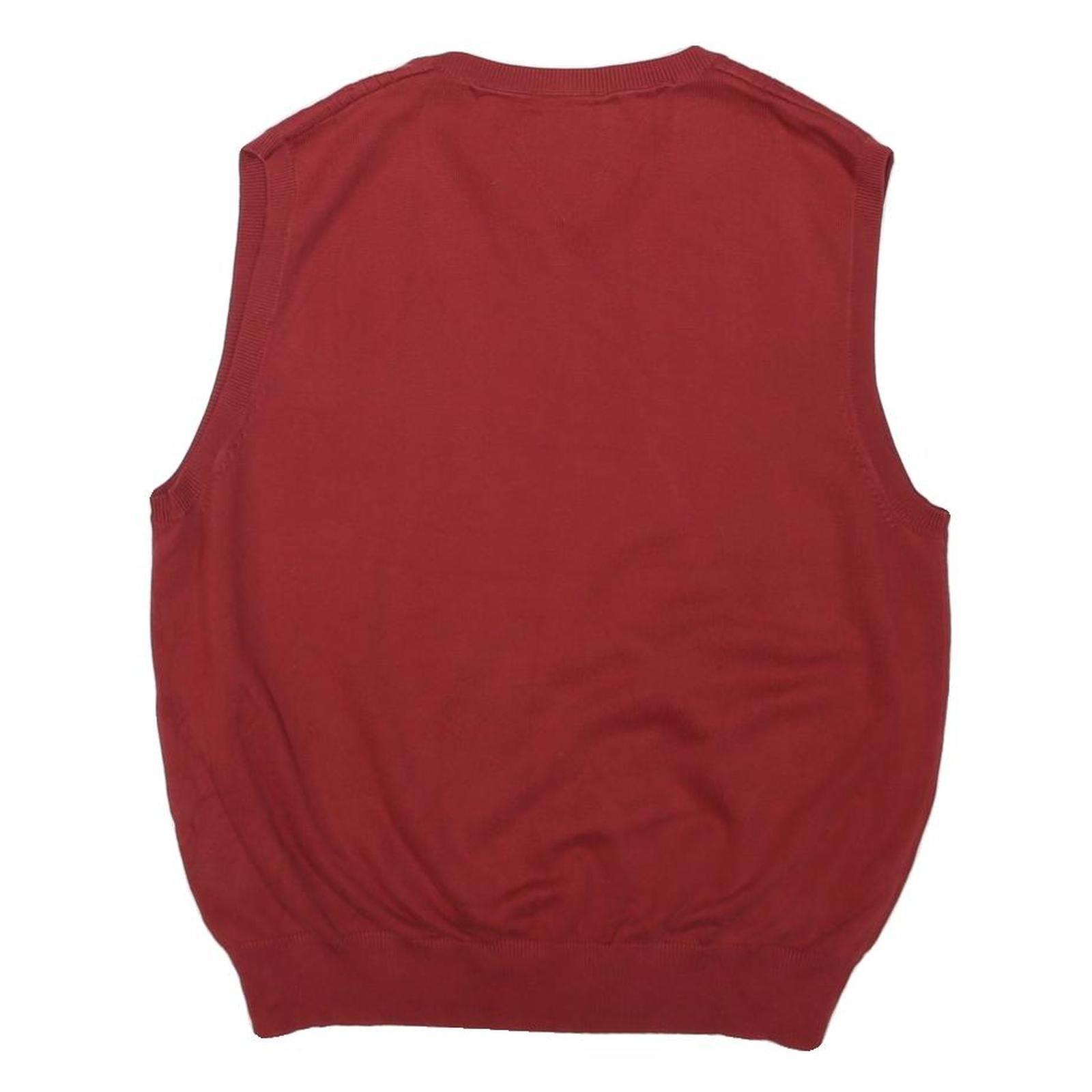 TOMMY HILFIGER Mens Red Patterned Jumper V-Neck Cable Knit M Cotton Blend