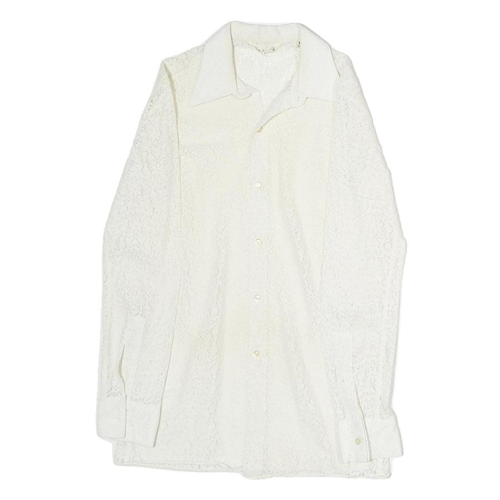 GUY FLEURY Womens White Lace Shirt Long Sleeve Collared M Elegant Top Cotton