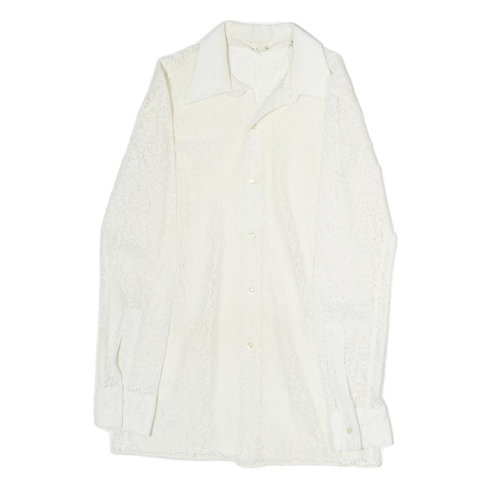 GUY FLEURY Womens White Lace Shirt Long Sleeve Collared M Elegant Top Cotton
