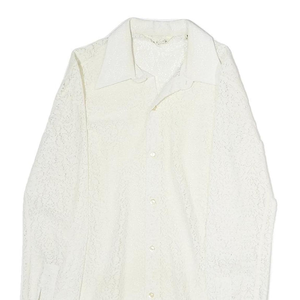 GUY FLEURY Womens White Lace Shirt Long Sleeve Collared M Elegant Top Cotton