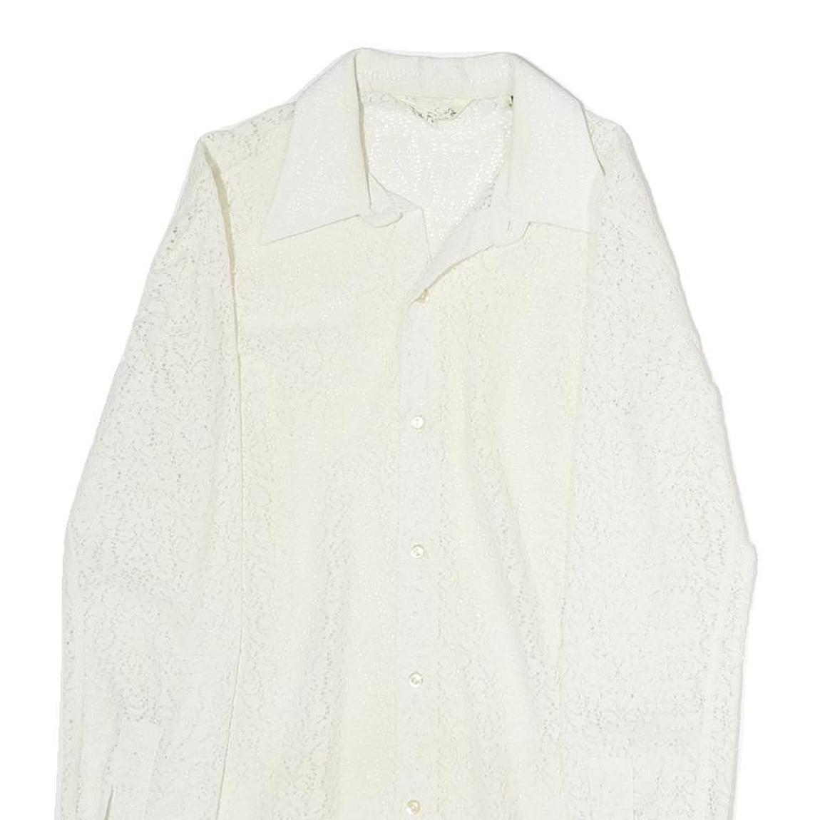 GUY FLEURY Womens White Lace Shirt Long Sleeve Collared M Elegant Top Cotton